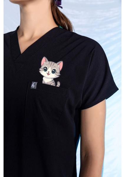 Lacivert Unisex Veteriner Forması Tüy Tutmaz Sıvı Itici Baskılı Takım modelleri