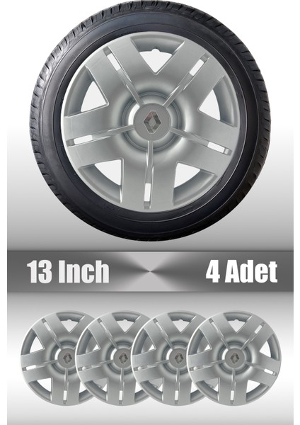 Renault Clio Kangoo 13" Inç Uyumlu 4 Adet 1 Takım Gri Kırılmaz Esnek Jant Kapağı 004