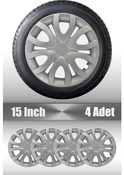 Volkswagen Caddy Touran 15" Inç Uyumlu 4 Adet 1 Takım Gri Kırılmaz Esnek Jant Kapağı 007