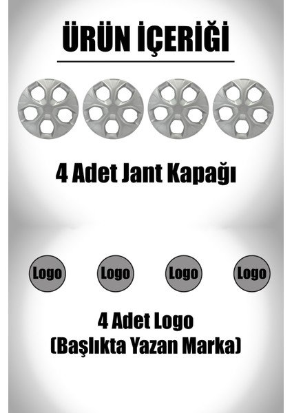 Peugeot 206 207 208 15" Inç Uyumlu 4 Adet 1 Takım Gri Kırılmaz Esnek Jant Kapağı 017 fiyatları