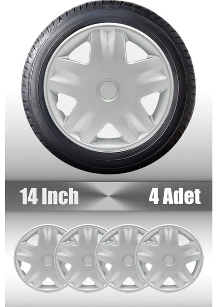 Citroen Nemo Saxo 14" Inç Uyumlu 4 Adet 1 Takım Gri Kırılmaz Esnek Jant Kapağı 018