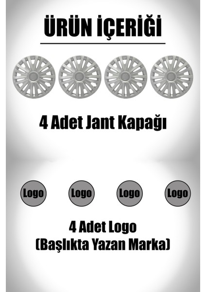 Ford Courier Connect Tourneo 15" Inç Uyumlu 4 Adet 1 Takım Gri Kırılmaz Esnek Jant Kapağı 015 fiyatları