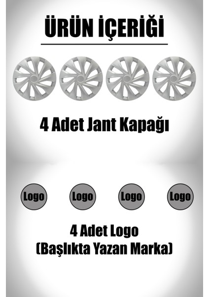 Fiat Palio Albea Linea 15" Inç Uyumlu 4 Adet 1 Takım Gri Kırılmaz Esnek Jant Kapağı 032