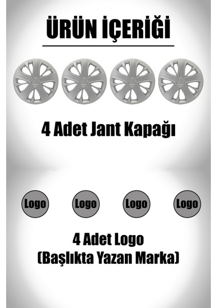 Volkswagen Caddy Touran 15" Inç Uyumlu 4 Adet 1 Takım Gri Kırılmaz Esnek Jant Kapağı 029 fiyatları
