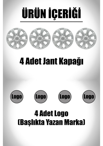 Volkswagen Caddy Touran 15" Inç Uyumlu 4 Adet 1 Takım Gri Kırılmaz Esnek Jant Kapağı 004