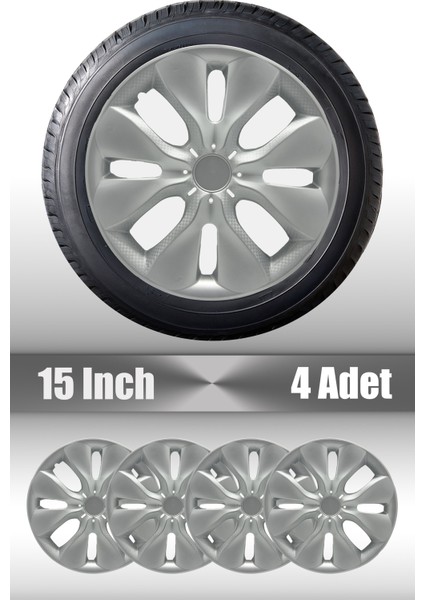 Ford Transit Mondeo 15" Inç Uyumlu 4 Adet 1 Takım Gri Kırılmaz Esnek Jant Kapağı 006