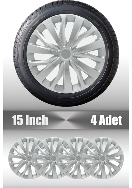 Fiat Punto Doblo Fiorino 15" Inç Uyumlu 4 Adet 1 Takım Gri Kırılmaz Esnek Jant Kapağı 024