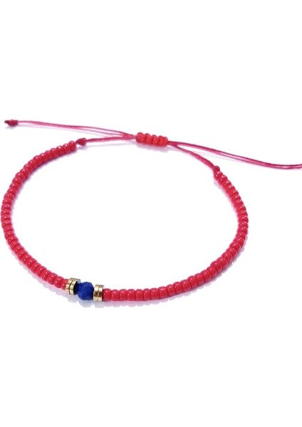 Lapis Lazuli ve Hematit Doğaltaşlı Kırmızı Miyuki Round Boncuklu Unisex Bileklik