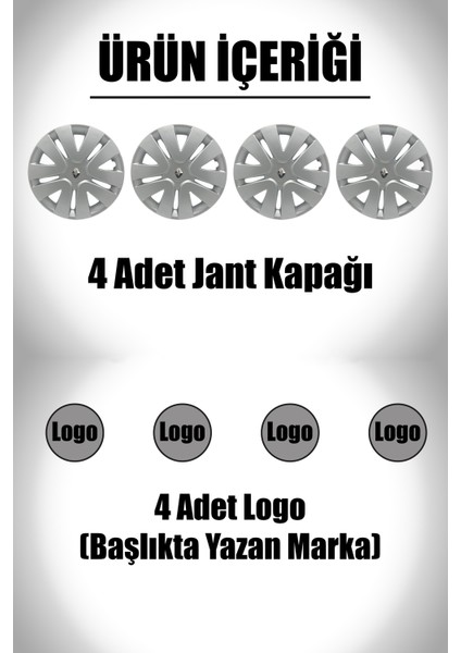 Renault Kangoo Trafic Master 15" Inç Uyumlu 4 Adet 1 Takım Gri Kırılmaz Esnek Jant Kapağı 014 fiyatları