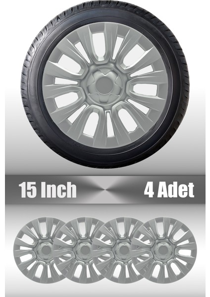 Opel Corsa Astra Vectra 15" Inç Uyumlu 4 Adet 1 Takım Gri Kırılmaz Esnek Jant Kapağı 010