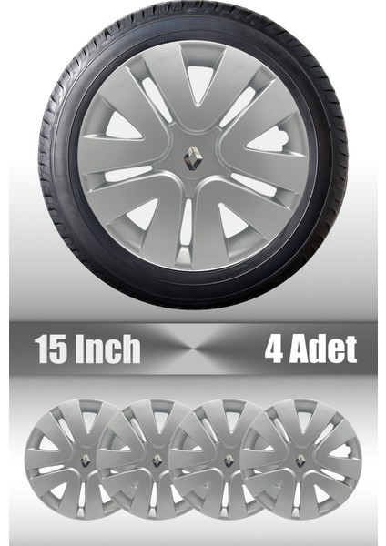 Renault Clio Symbol Megane 15" Inç Uyumlu 4 Adet 1 Takım Gri Kırılmaz Esnek Jant Kapağı 014