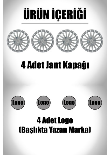 Renault Toros R Europa 13" Inç Uyumlu 4 Adet 1 Takım Gri Kırılmaz Esnek Jant Kapağı 016 fiyatları