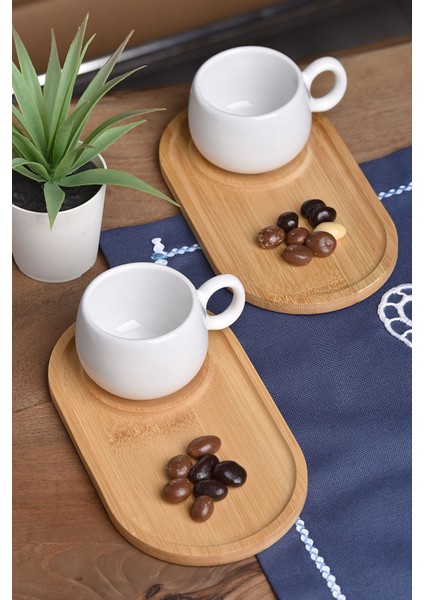 Bambu Sunum Tabaklı 2'li Kahve Fincanı Seti, Şık ve Kullanışlı Tasarım