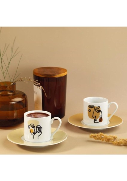 Rüya 4 Parça Renkli Kahve Fincan Takımı, 2 Kişilik, Şık ve Zarif Tasarım