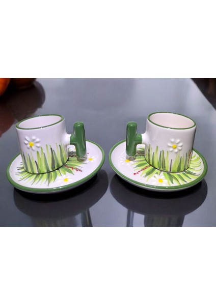 Çimen Desenli El Işlemeli 4 Parça 2 Kişilik Seramik Fincan Takımı fiyatları