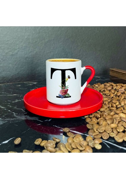 T Harfi Kırmızı Seramik Kahve Fincanı, Şık ve Kullanışlı Tasarım