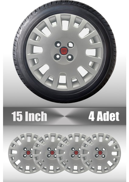 Fiat Punto Doblo Linea Fiorino 15" Inç Uyumlu 4 Adet 1 Takım Gri Kırılmaz Esnek Jant Kapağı 013