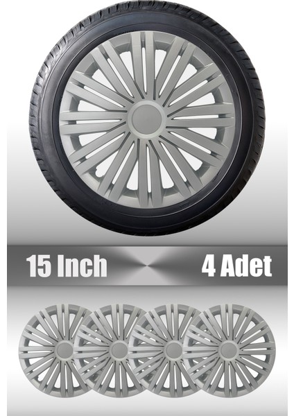 Fiat Punto Doblo Fiorino 15" Inç Uyumlu 4 Adet 1 Takım Gri Kırılmaz Esnek Jant Kapağı 022