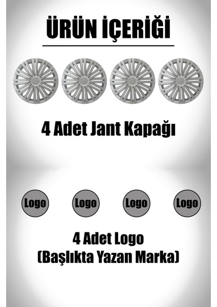 Fiat Punto Doblo Fiorino 15" Inç Uyumlu 4 Adet 1 Takım Gri Kırılmaz Esnek Jant Kapağı 022 fiyatları