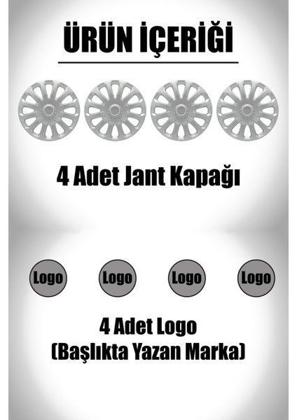 Fiat Palio Albea Linea 15" Inç Uyumlu 4 Adet 1 Takım Gri Kırılmaz Esnek Jant Kapağı 012