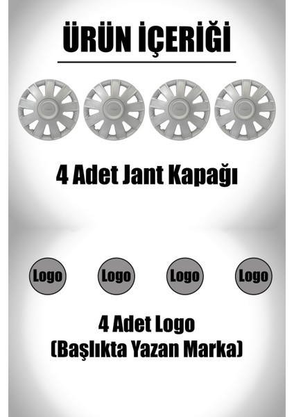 Ford Connect 15" Inç Uyumlu 4 Adet 1 Takım Gri Kırılmaz Esnek Jant Kapağı 008 fiyatları