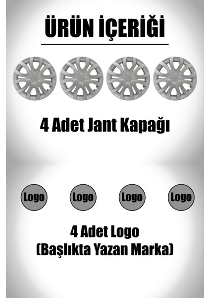 Ford Courier Connect Tourneo 15" Inç Uyumlu 4 Adet 1 Takım Gri Kırılmaz Esnek Jant Kapağı 007 fiyatları