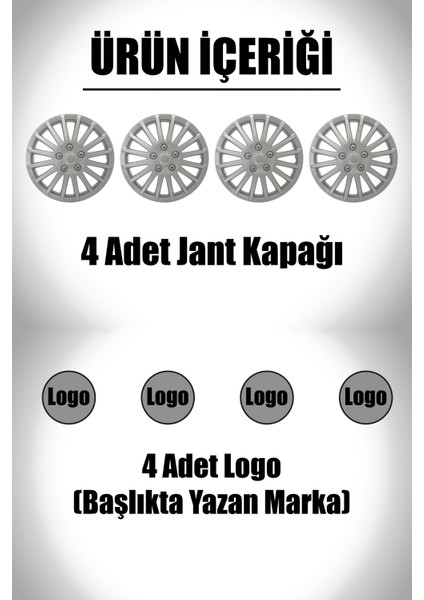 Ford Courier Connect Tourneo 15" Inç Uyumlu 4 Adet 1 Takım Gri Kırılmaz Esnek Jant Kapağı 016 fiyatları