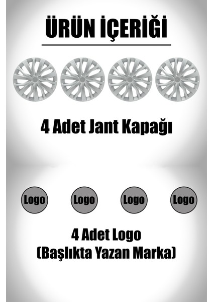 Citroen C2 C3 C4 C-Elysse 15" Inç Uyumlu 4 Adet 1 Takım Gri Kırılmaz Esnek Jant Kapağı 024 fiyatları