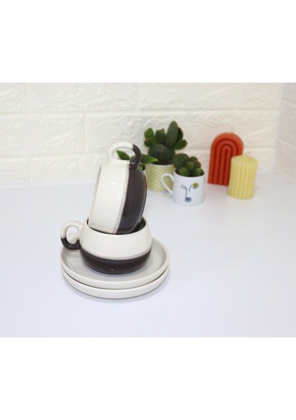 El Yapımı Siyah Çift Renk Seramik Türk Kahvesi Fincan Takımı 2'li fiyatları