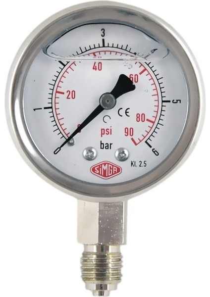 Çap Ø63 Mm, Alttan Bağlantılı, Gliserinli, 0-250 Bar Basınç Göstergesi