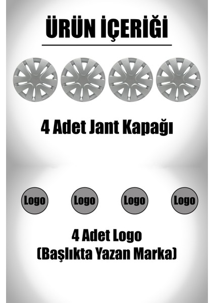 Volkswagen Caddy Touran 15" Inç Uyumlu 4 Adet 1 Takım Gri Kırılmaz Esnek Jant Kapağı 014