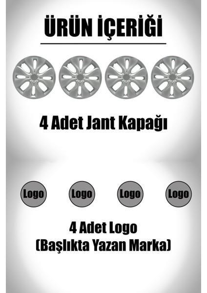 Fiat Punto Doblo Fiorino 15" Inç Uyumlu 4 Adet 1 Takım Gri Kırılmaz Esnek Jant Kapağı 006 fiyatları