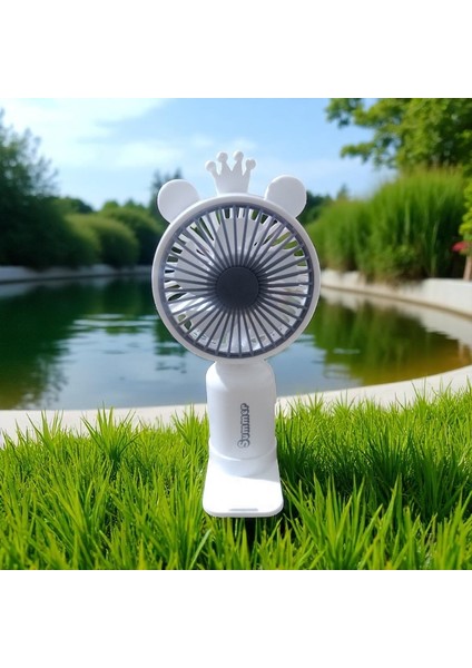 Vantilatör USB Şarjlı Taşınabilir Mini Fan Beyaz 2 Kademeli Işıklı El Vantilatörü