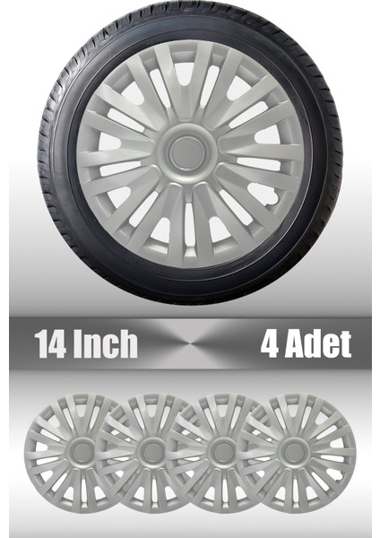Chevrolet Kalos Aveo 14" Inç Uyumlu 4 Adet 1 Takım Gri Kırılmaz Esnek Jant Kapağı 015