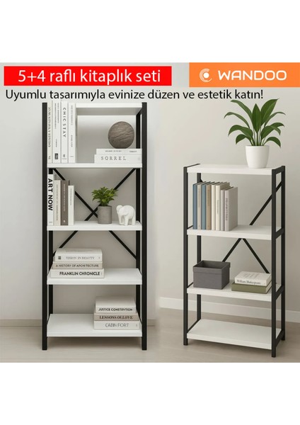 4 Raflı ve 5 Raflı Metal Kitaplık Raf Takımı Salon Ofis Depolama Ünitesi Seti