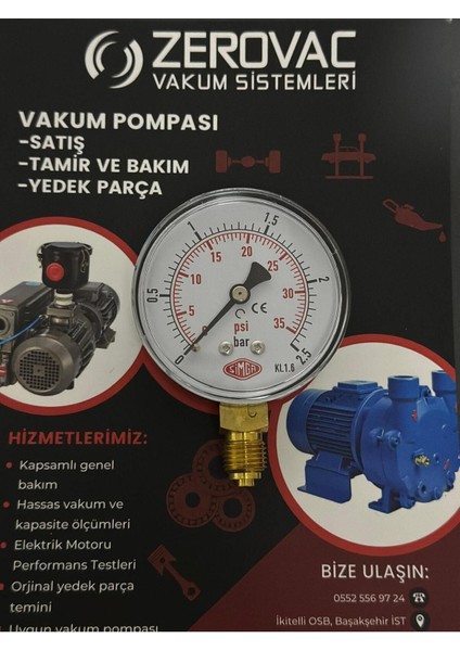 0-2,5 Bar Çap Ø52 mm Alttan Bağlantılı Kuru Tip Manometre