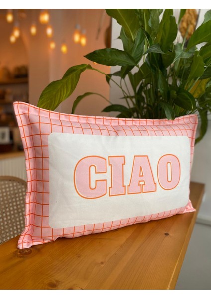 Ciao Yazılı Çift Taraflı Dekoratif Çizgili Süet Kırlent Kılıfı - Çizgili Kırlent Kılıfı - 30X50CM fiyatları