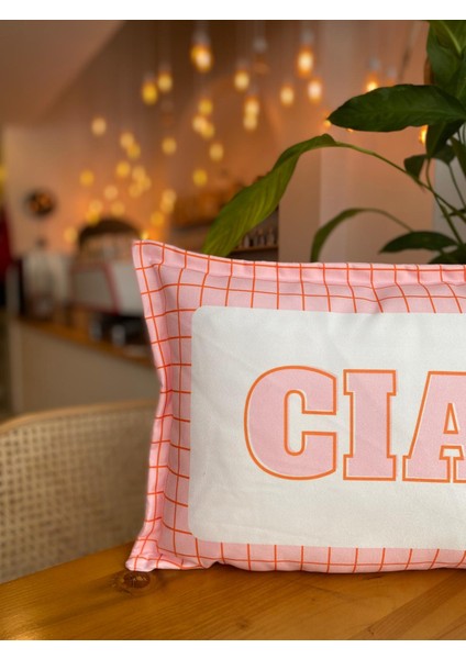 Ciao Yazılı Çift Taraflı Dekoratif Çizgili Süet Kırlent Kılıfı - Çizgili Kırlent Kılıfı - 30X50CM modelleri