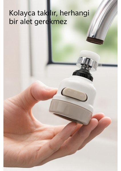 360° Döner Başlıklı Mutfak Musluk Ucu – 3 Fonksiyonlu Su Tasarruflu Püskürtme Başlığı Aparatı fırsatları