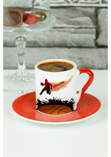 Kırmızı Basketbol Hakemi Türk Kahvesi Fincanı Şık ve Özel Tasarım