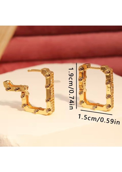 Çelik Gemetrik Zirkon Taşlı Halka Kadın Küpe Gold Renk fiyatları