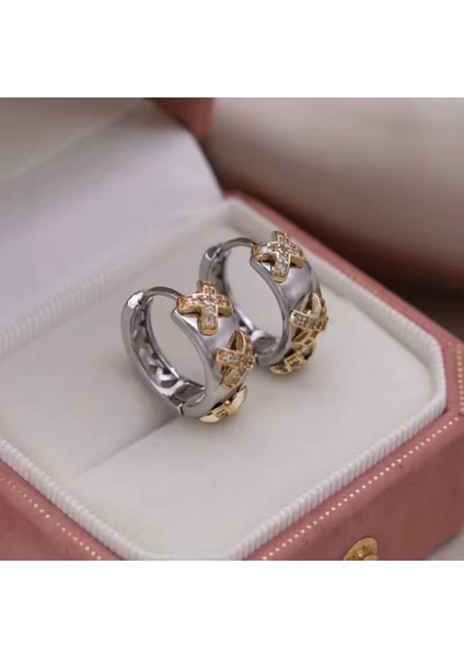 Paslanmaz Çelik Çapraz Zirkon Taşlı Kadın Küpe Gümüş Renk