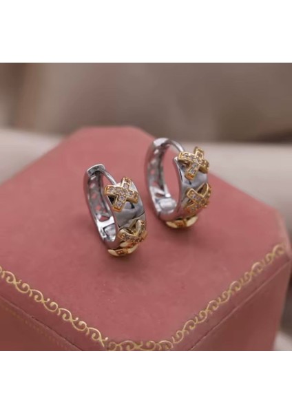 Paslanmaz Çelik Çapraz Zirkon Taşlı Kadın Küpe Gümüş Renk fiyatları