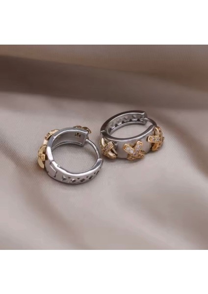 Paslanmaz Çelik Çapraz Zirkon Taşlı Kadın Küpe Gümüş Renk fırsatları