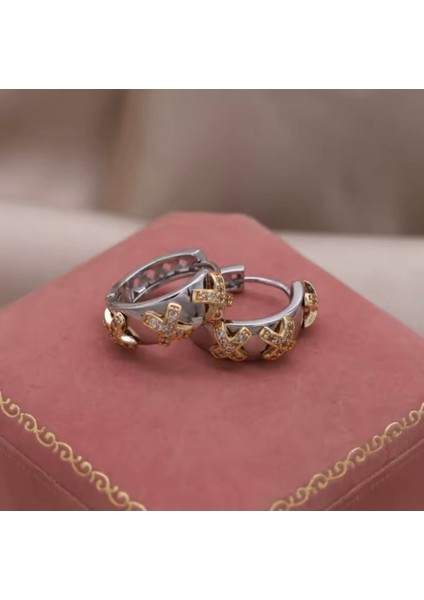 Paslanmaz Çelik Çapraz Zirkon Taşlı Kadın Küpe Gümüş Renk indirimleri