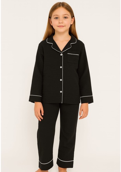 Gömlek Yaka Düğmeli Unisex Çocuk Müslin %100 Pamuk Pijama Takımı fiyatları