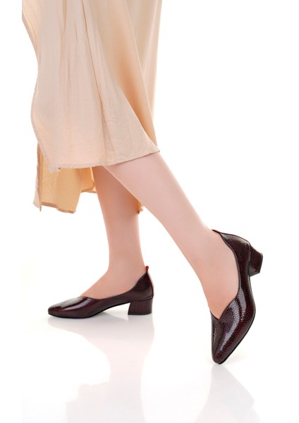 Kadın Hakiki Deri Bordo Klasik Topuklu Şık Ayakkabı modelleri