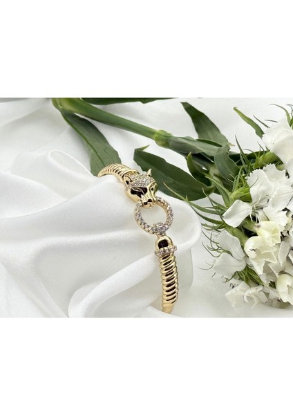 Kaplan Başlı Kuyumcu Işçiliği Kararmaz-Antialerjik 14 Ayar Altın Kaplama Kelepçe / Bilezik