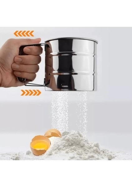 - Çelik Paslanmaz Metal Mandallı Un, Pudra Şekeri, Nişasta, Kakao Eleği -Pratik Un Eleği - IVO-0470