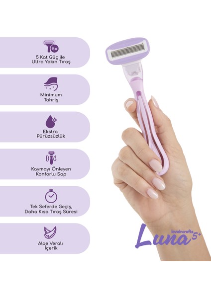 3'lü Paket Luna 5 Bıçaklı Kadın Tıraş Makinesi 2 Yedek Tıraş Bıçağı Başlıklı - Bikini Bölgesi modelleri